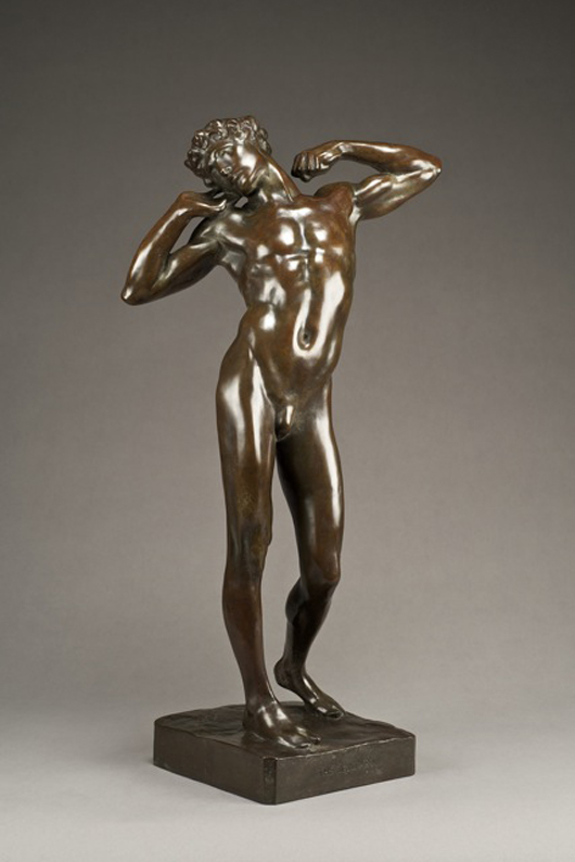 Frederick Lord Leighton (1830-1896) ‘The Sluggard.’ Bronze, rich mid and dark brown patination. On exhibition at Robert Bowman's exhibition of British New School Sculpture at his Duke Street gallery from April 14. Image courtesy Robert Bowman.